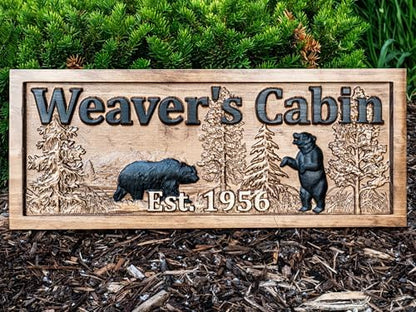 Personalized Wood Family Name Sign | Black Bear Home Decor | Cabin