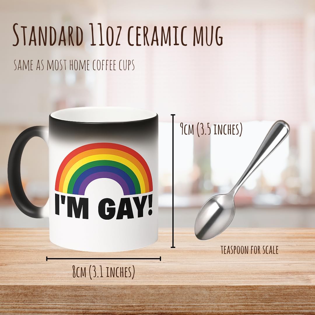 Turtle Straws I'm Gay Rainbow Heat Change Coffee Mug – Funny Gag Gifts for Men, Prank Gift for Him, Brother, Coworker, Best Friend – Novelty Birthday Gift, Secret Santa, White Elephant