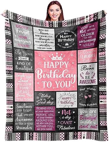 Ivivis Birthday Gifts for Women Girls Throw Blanket 60"X50", Happy