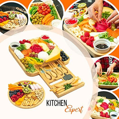 Ayeeko Bamboo Cheese Boards - Charcuterie Meat Board with Slide-Out