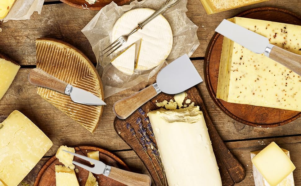 6 Piece Cheese Knives Set with Wooden Handle, Mini Steel Stainless