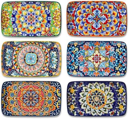 vancasso Simi 6-Piece Rectangular Ceramic Plates Set, 8.5" x 5.1"