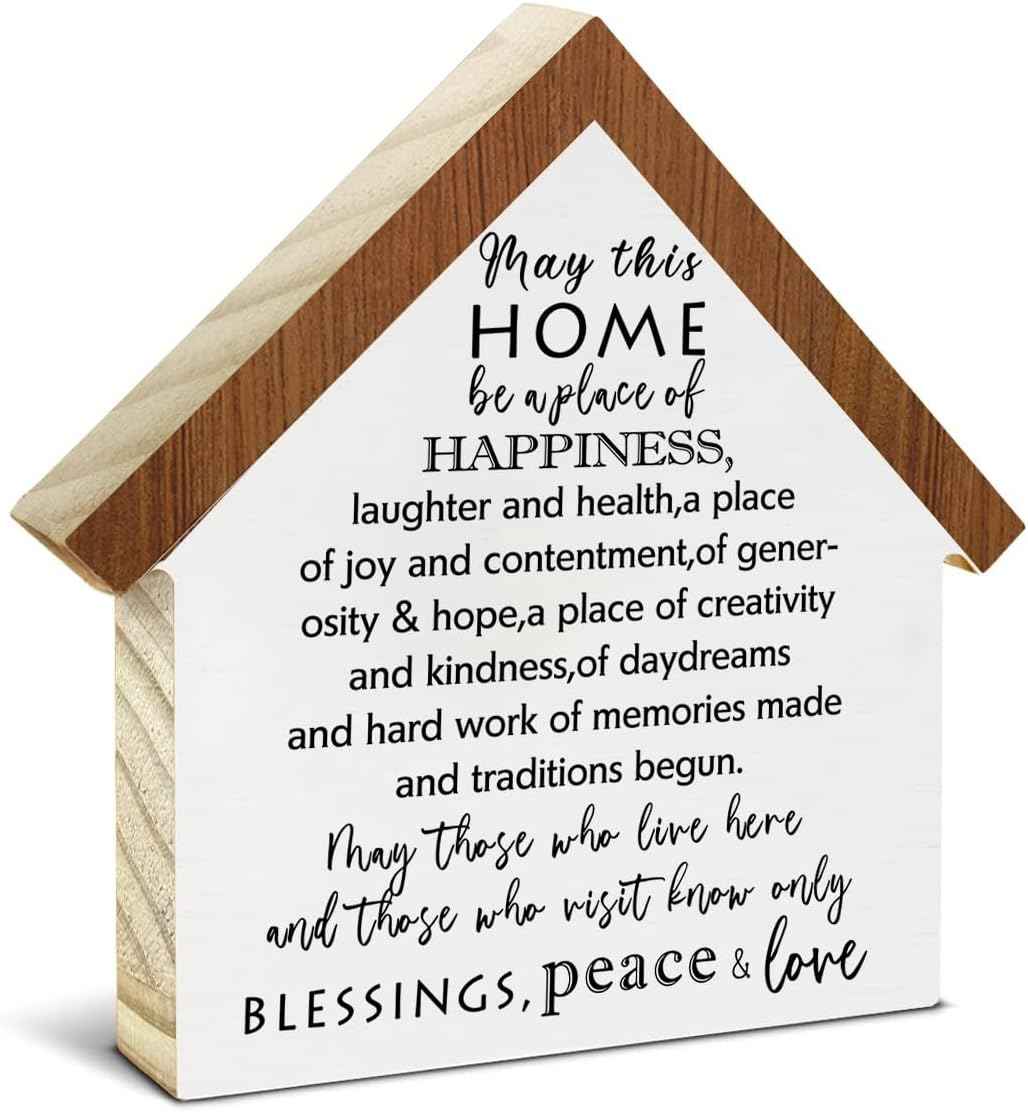 Home Sweet Home Sign Housewarming Gifts New House Decor New Apartment Gift Inspirational Decor House Shaped Wooden Block Sign for Farmhouse Office Living Room Tabletop