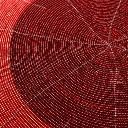Beaded Placemats Set of 4, 13 Inch Round Red Charger Mats for Dining