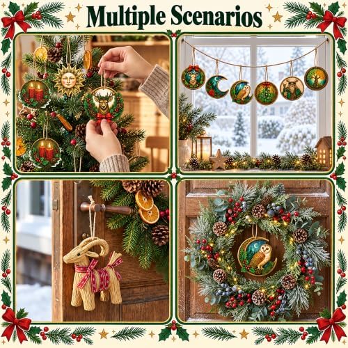 48 Pcs Wooden Yule Tree Ornaments, Vintage Pagan Christmas Hanging