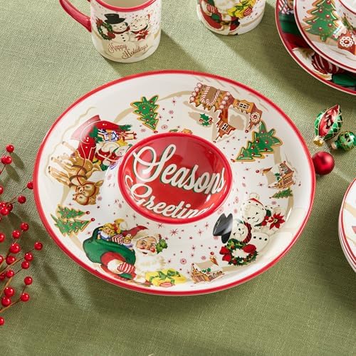 Santa’s Retro Christmas Chip and Dip – Holiday Serving Tray with
