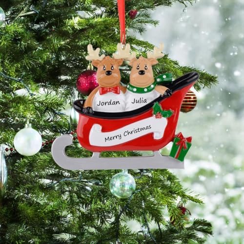 Family of 2 Christmas Ornament 2026 | Personalized Reindeer Sleigh