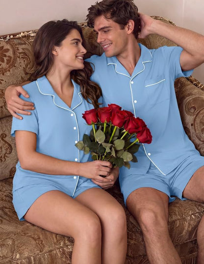 Ekouaer Matching Pajamas for Couples Short Sleeve Pjs 2 Piece Lounge