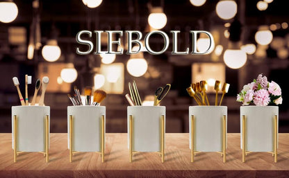 Gold pencil cup Sturdy metal frame with white ceramic pen holder For