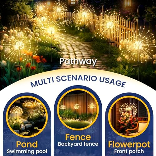 GIGALUMI 2 Pack Solar Firework Lights Outdoor, Garden Decor, Warm