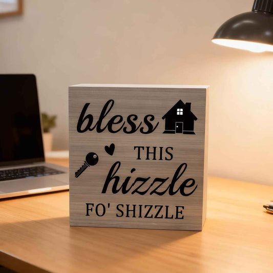 New House Gift Funny Farmhouse Desk Decor for Home | Housewarming Gifts for Women, Shelf Decoration for Living Room, 5x5 Inch Wooden Home Decoration, Funny Christmas Decor