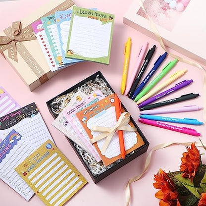 Yeaqee 12 Set Motivational Sticky Notes with Pens, Coworker Gifts