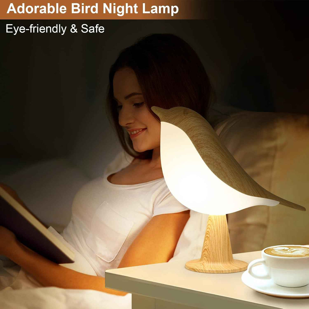 VoMii Bird Desk Lamp, Small Table Lamp Cordless Touch Dimmable Night Light with 3 Color Temperature, Rechargeable Decorative Lamps for Bedroom Bedside Nightstand, Desk Decor, Bird Gifts