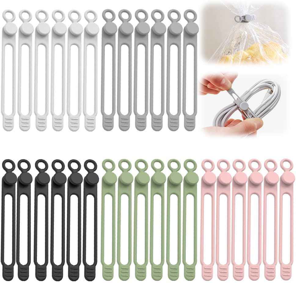 Data Cable Organizer, 2025 New Silicone Cable Tie, Multipurpose Cable Holder for Office and Home, Adjustable Wire Bundling Strap for Electronics, Flexible Cord Organizer for Students and Home (30)