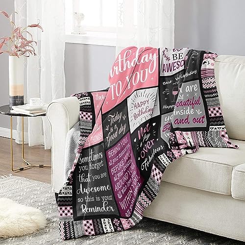 Ivivis Birthday Gifts for Women Girls Throw Blanket 60"X50", Happy