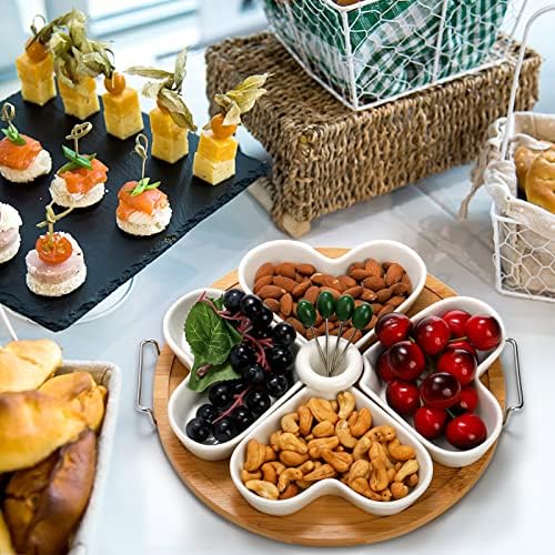 ZEAYEA 11 Inch Appetizer Serving Tray with Holder, Ceramic Divided