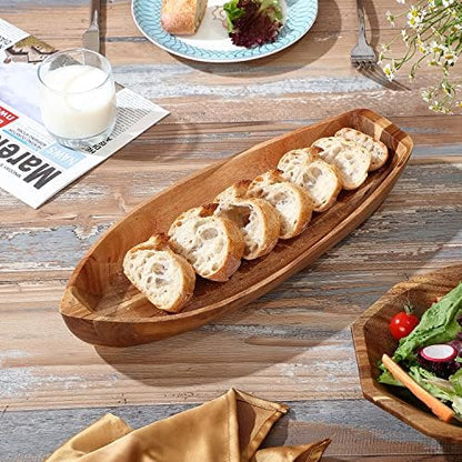 Lucky Boat Serving Tray, Acacia Solid Wood Interesting Shape Plate for