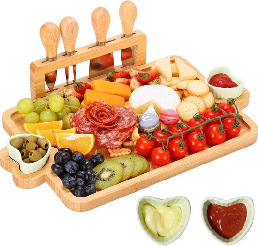 Charcuterie Boards,Bamboo Cheese Board with Magnetic Knives Holder,House Warming Gifts New Home,Wedding Gift for Couple,Birthday Gift for Women Mom,Meat Fruit Serving Tray Platter,1 Piece