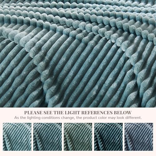 330GSM Ribbed Fleece Throw Blanket for Couch, Dusty Blue, 50"x60"
