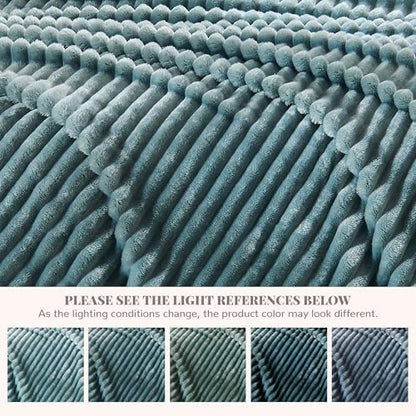 330GSM Ribbed Fleece Throw Blanket for Couch, Dusty Blue, 50"x60"