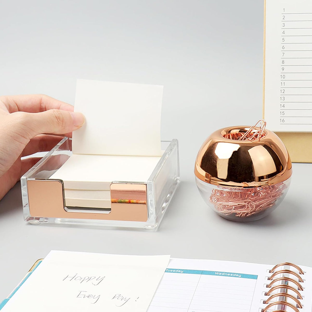 NatSumeBasics Rose Gold Paper Clip Holder Dispenser & 100 Paper Clips