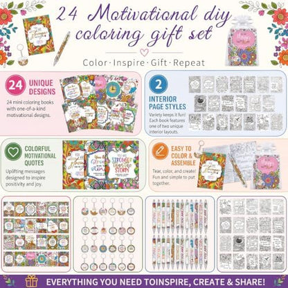 Sinload 96 Pcs Positive Coloring Book Gift Set with Inspirational Pens