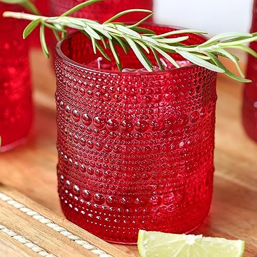 Kate Aspen Retro Arch Floral Red Drinking Glasses Set of 6, 10 oz