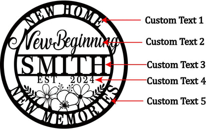 Personalized Housewarming Gift 2026 | Custom Metal Wall Art Decor for New Home | Engraved Family Last Name Sign | Established Date Plaque | New Beginning, New Memories Farmhouse Sign