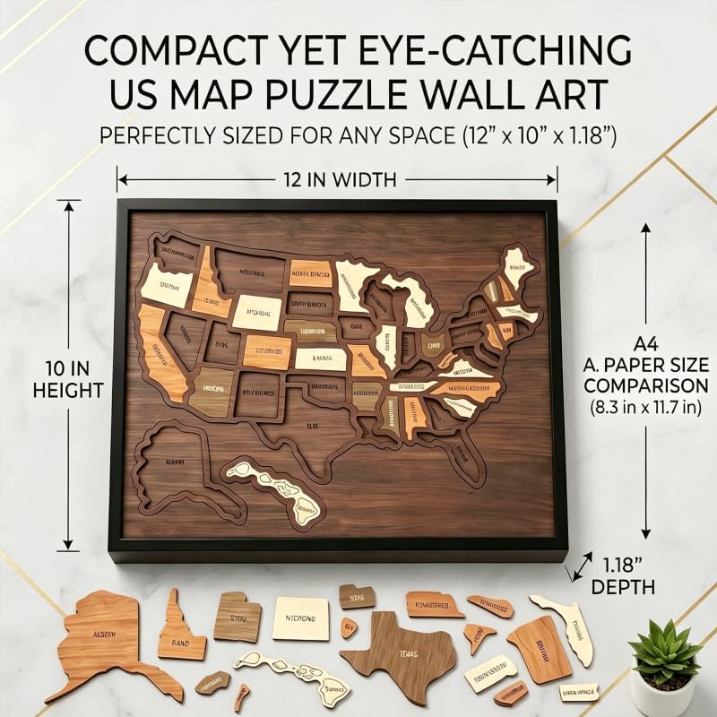 Wooden USA Travel Map Puzzle,Journey Tracker Maps Pin Board for