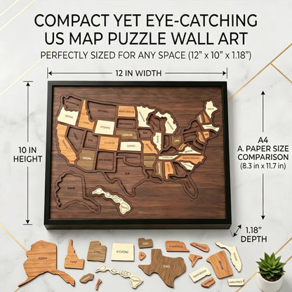 Wooden USA Travel Map Puzzle,Journey Tracker Maps Pin Board for
