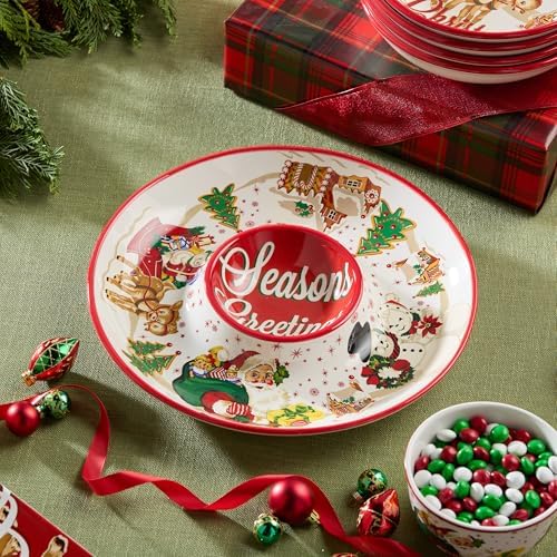 Santa’s Retro Christmas Chip and Dip – Holiday Serving Tray with