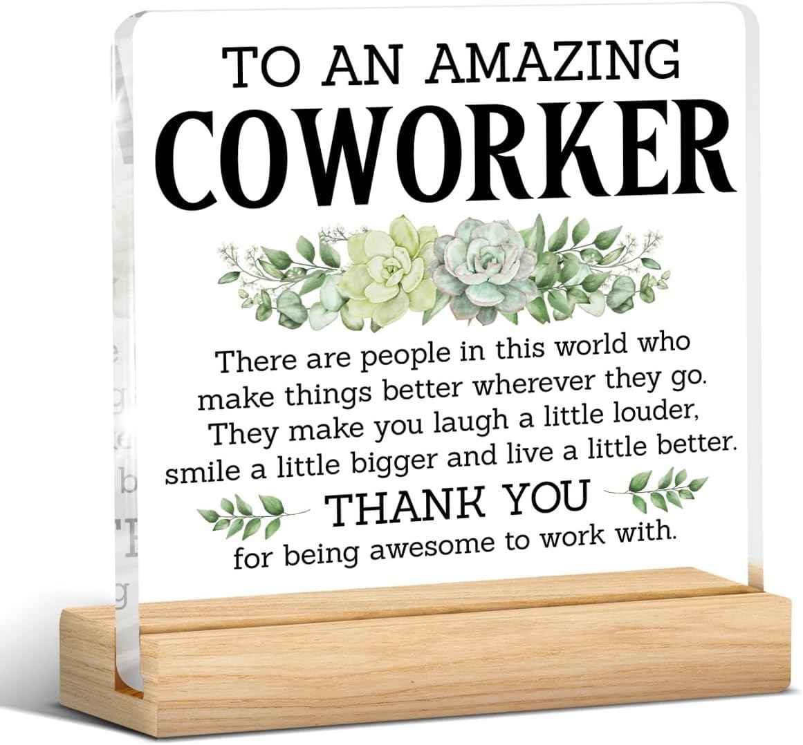 Thank You Gifts for Coworkers, Coworkers Appreciation Gifts for Women Men, Amazing Coworker Acrylic Desk Sign Decor