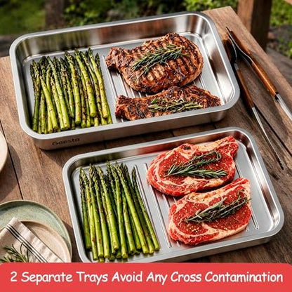 Geesta Grilling Prep and Serve Tays, Stainless Steel Large Capacity
