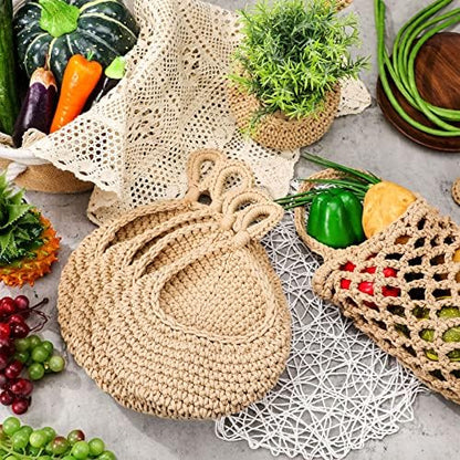 9 Pcs Jute Fruit Hanging Baskets for Kitchen, Boho Woven Wall Baskets