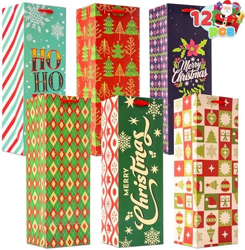 JOYIN 12 PCS Christmas Wine Bottle Bags with 6 Designs, Holiday Wine