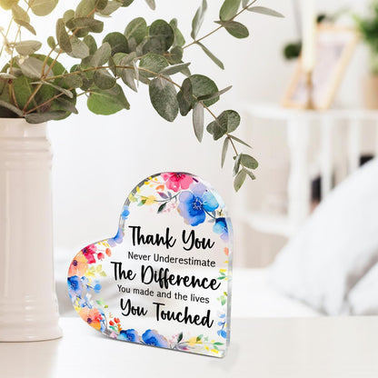 Thank You Gifts for Coworkers,Never Underestimate The Difference You Made | Appreciation Gifts for Women Coworkers Employees Teachers Mentors Colleagues Farewell Retirement Gift,Acrylic Heart Plaque