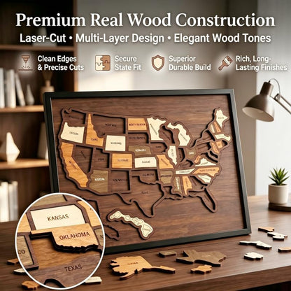 Wooden USA Travel Map Puzzle,Journey Tracker Maps Pin Board for