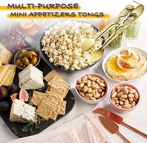 HINMAY 6PCS Mini Serving Tongs 4 Inches Small Rose Sugar Cube Tongs