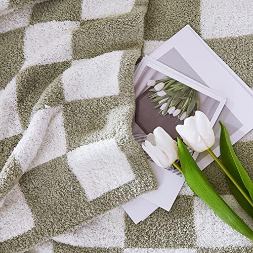 WRENSONGE Soft Checkered Throw Blanket for Couch-Cozy Warm Knitted