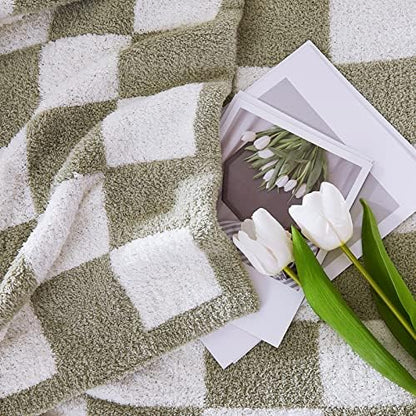 WRENSONGE Soft Checkered Throw Blanket for Couch-Cozy Warm Knitted