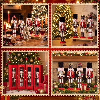 Huwena 4 Pcs Red and Black Mixed Nutcracker 12 Inch