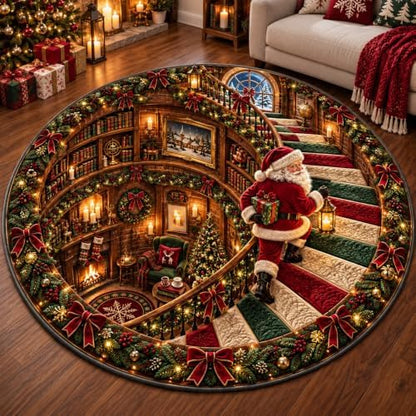 IZI POD Christmas Round Rug, 3D Santa Christmas Round Rug, 3D Rugs