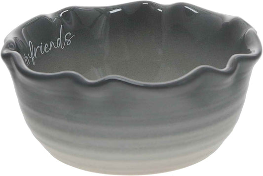 Pavilion Gift Company - Celebrate With Friends - 4.5" Ceramic Bowl With Bamboo Serving Spoon Neutral Ombre Kitchen Serveware Housewarming Gift Hostest Host Bestie BFF Friendship Present