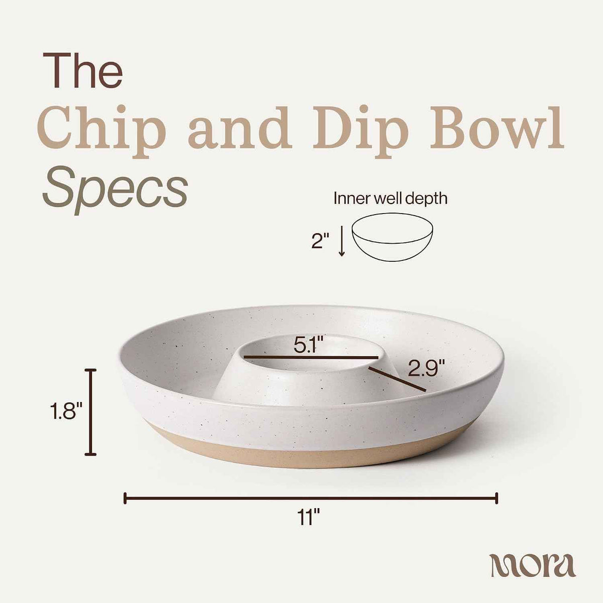Mora Ceramic Chips and Dip Serving Tray: Large Divided Party Bowl Set for Chips & Salsa, Veggies & Dip, Fruit, Snacks, Entertaining, Hosting, etc. Minimalist Design for the Modern Hostess - White
