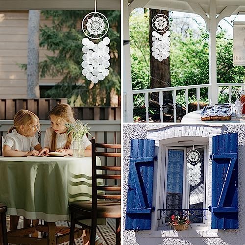 Handmade Capiz Wind Chimes for Outside, Outdoor Seashell Hanging Beach