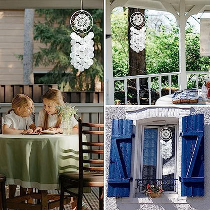 Handmade Capiz Wind Chimes for Outside, Outdoor Seashell Hanging Beach