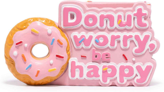 ZAWUU Donut Shaped Organizer - Cute Pink Resin Donut Worry, Be Happy Multi-Use Holder for Pens, Makeup Brushes, Utensils, and More – Perfect Desk or Kitchen Accessory Gift
