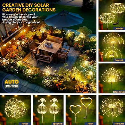 GIGALUMI 2 Pack Solar Firework Lights Outdoor, Garden Decor, Warm