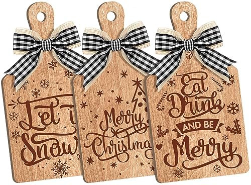 Umigy 3 Pcs Merry Christmas Decorative Wood Cutting Board Let It Snow