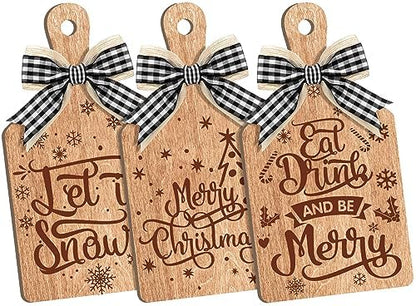 Umigy 3 Pcs Merry Christmas Decorative Wood Cutting Board Let It Snow